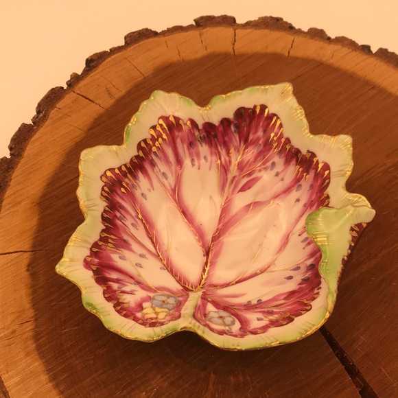 VTG Andrea by Sadek Handpainted Leaf Trinket Dish/Bowl - Picture 2 of 10